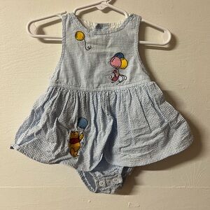 Vtg Disney Store Winnie the Pooh Gingham Dress Romper Bodysuit Blue 3m